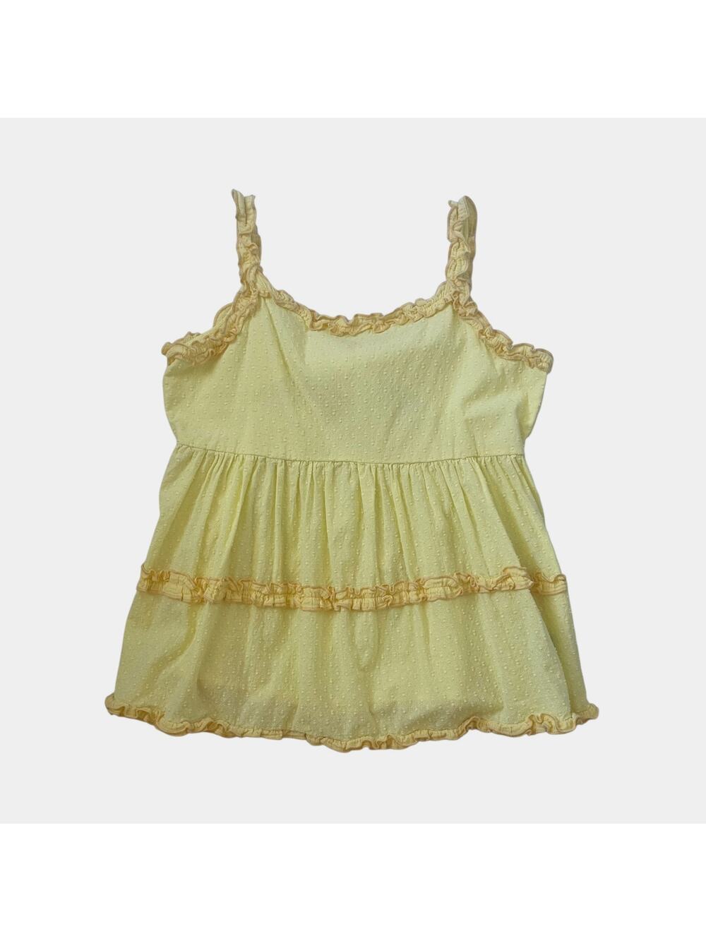 POL Pale Yellow Ruffle-Trim Sleeveless Tiered Blouse